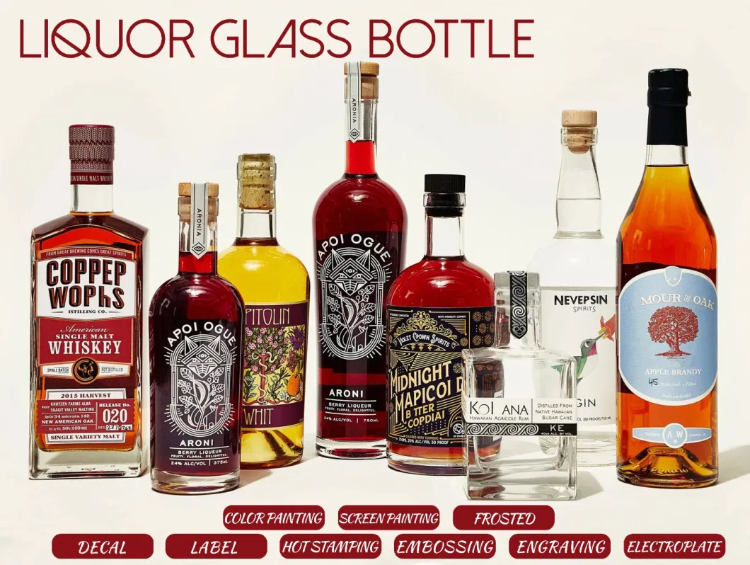 China Factory Manufacturer High Quality Wholesale Empty Clear Round 375ml 500ml 750ml Glass Bottle Wine Bottle Vodka Gin Rum Alcohol Whiskey Tequila Brandy