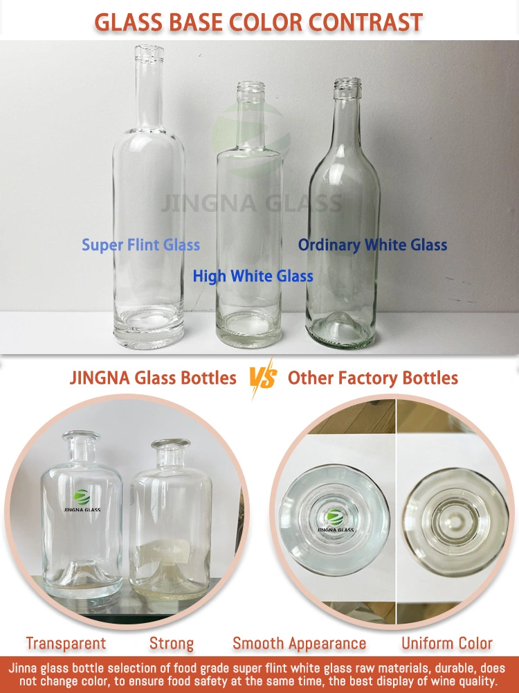 China Factory Manufacturer High Quality Wholesale Empty Clear Round 375ml 500ml 750ml Glass Bottle Wine Bottle Vodka Gin Rum Alcohol Whiskey Tequila Brandy