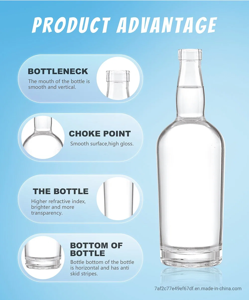 Transparent Super Flint Spirits Liquor Glass Bottle for Vodka Brandy Whisky Rum