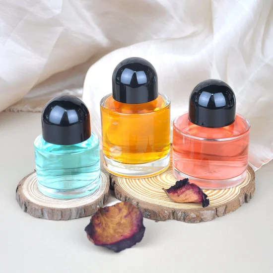 Wholesale Spot Clear Round Perfume Glass Bottle Cylindrical Empty Perfume Separate Bottle with Black Cap