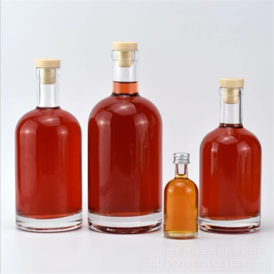 Mini Round Shape Glass Bottle Supplier 100ml 200ml 250ml 500ml 700ml 1000ml Heavy Cork Top Lagrge Wine Whiskey Brandy Tequila Gin Bottle with Cork
